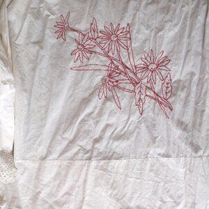 Red work apron Victorian white cotton antique crochet lace country